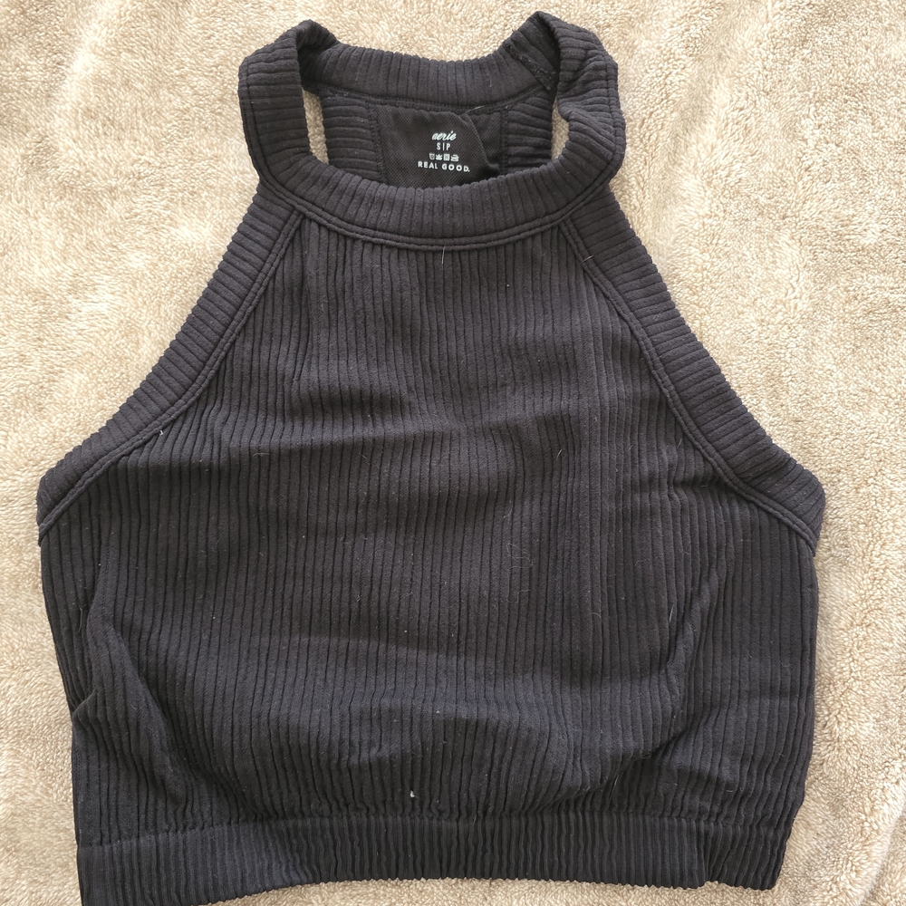 Aerie Black Ribbed Halter Top